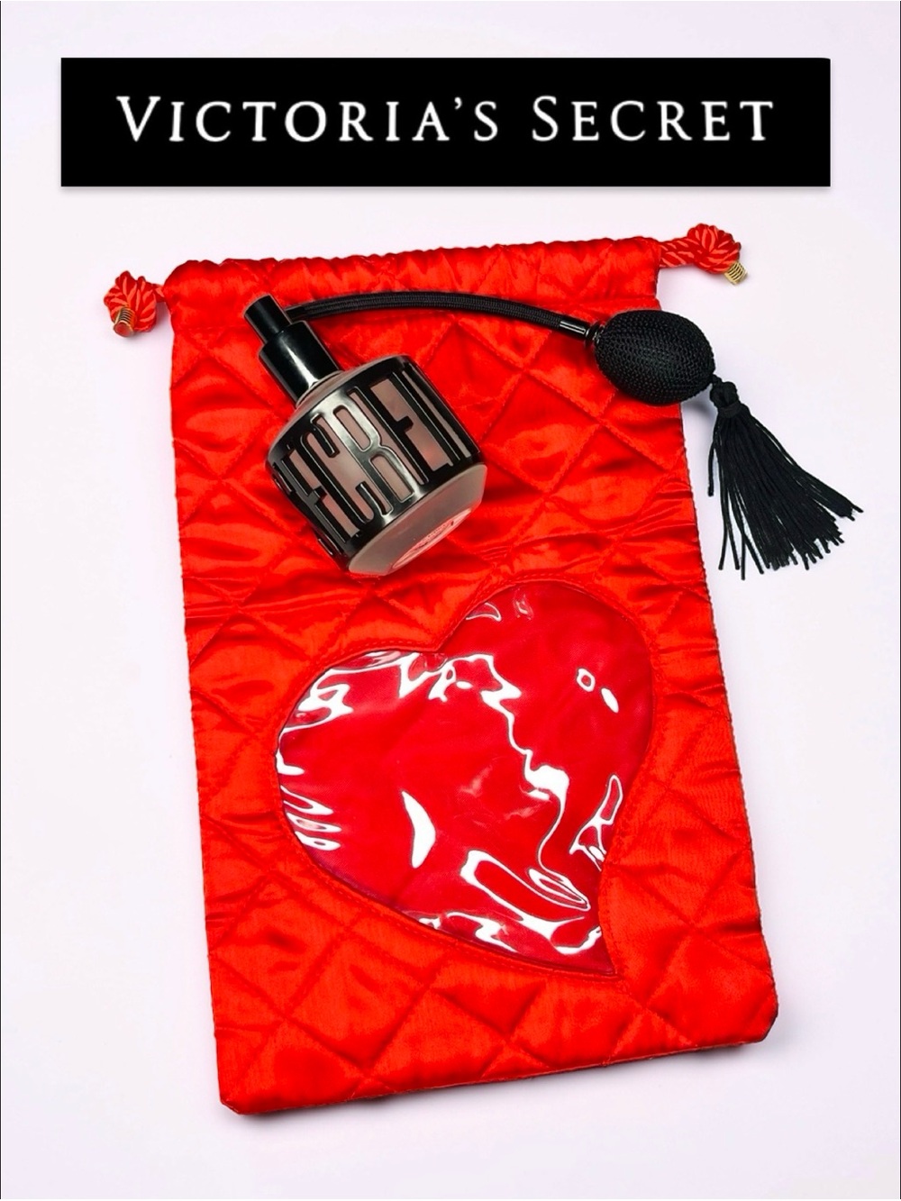 Vintage❣️Victoria's Secret Atomizer Perfume Bottle & Y2K Red Satin Pouch